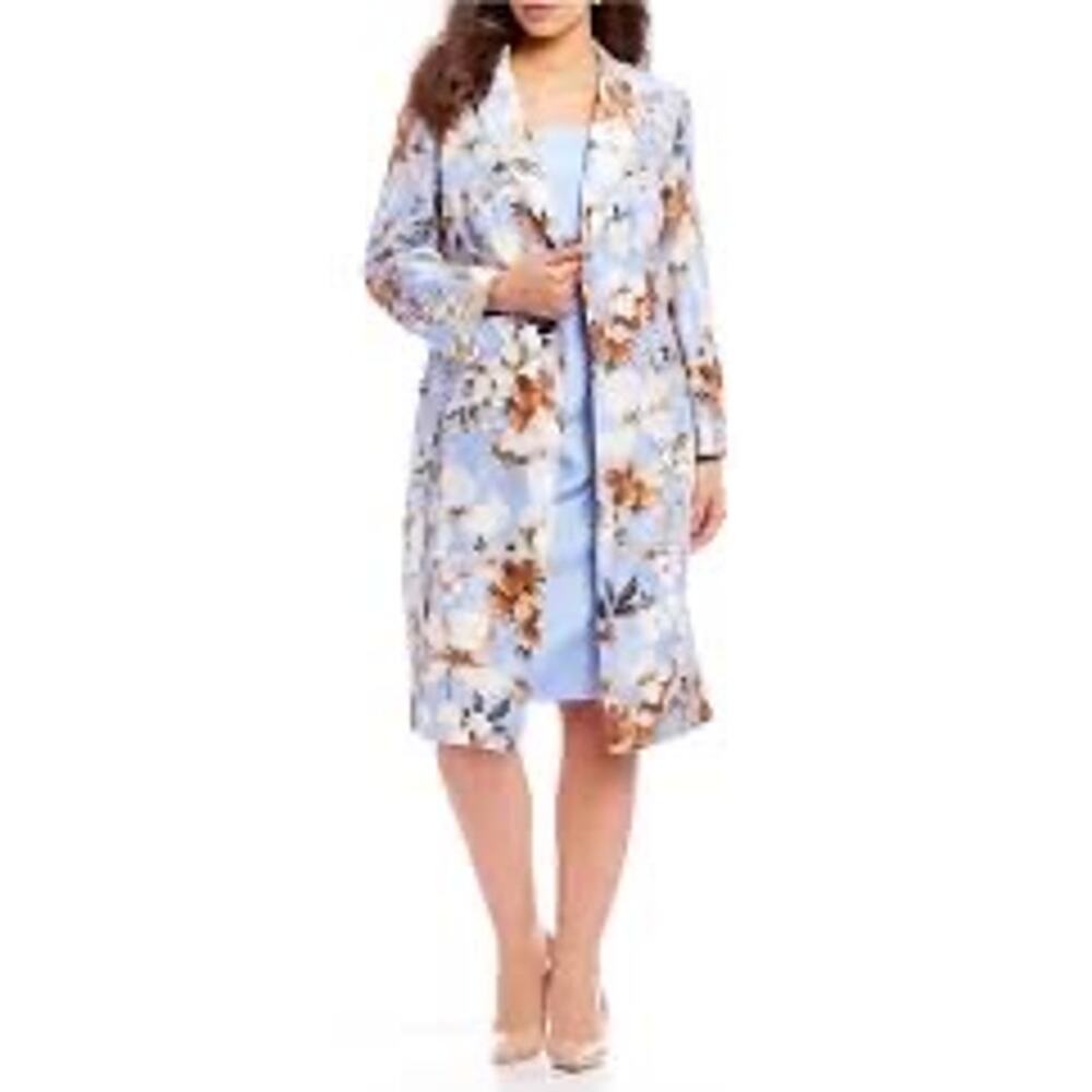 JOHN MEYER Light Blue Floral Printed Trench Style Lightweight Coat Jacket sz 16W